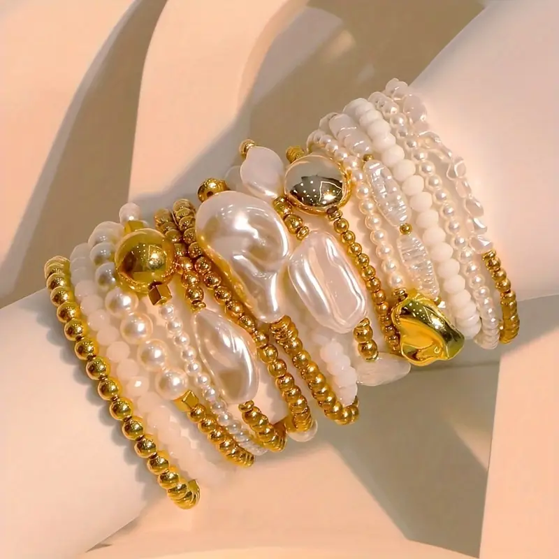 15pc Pearl Statement Bracelet Set - Image 3