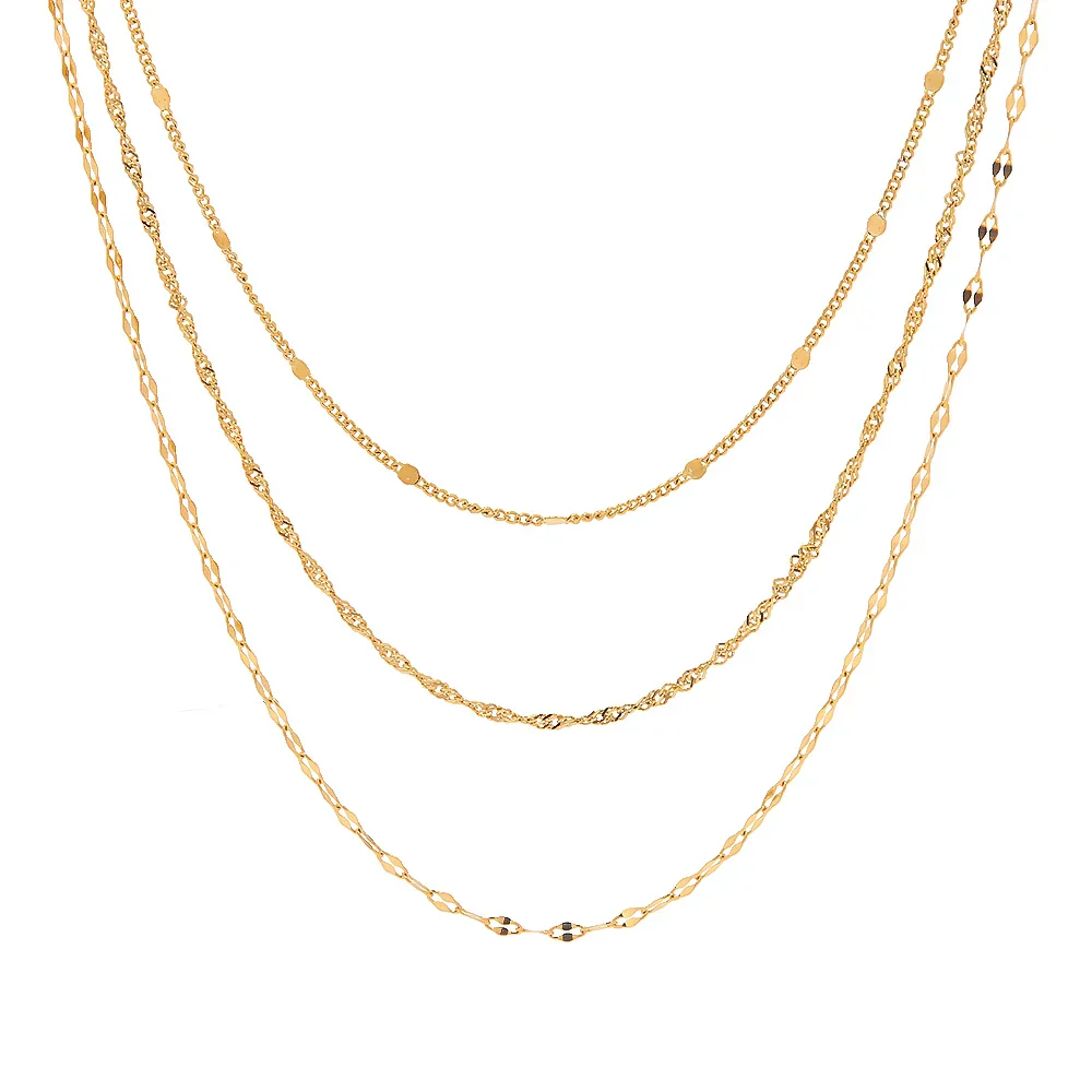 18K Classic Triple Layered Dainty Necklace - Image 4