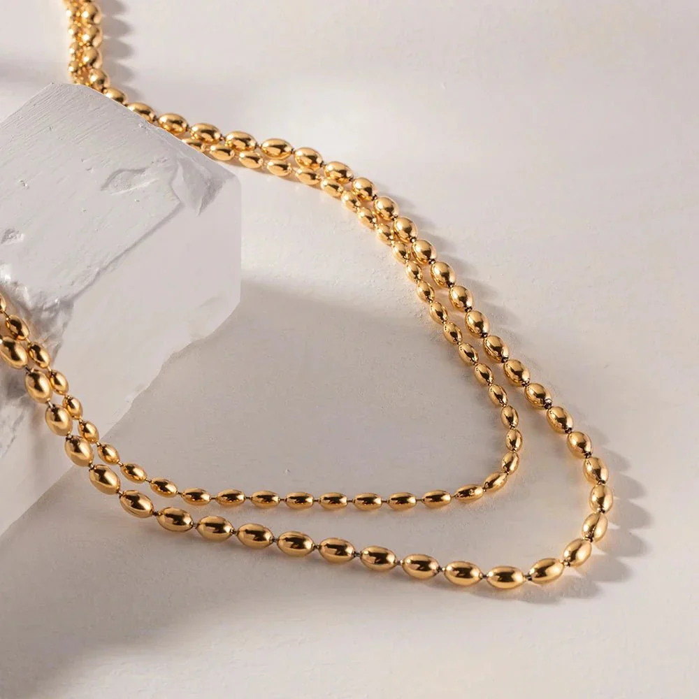 18K Gold Plated Layered Beaded Necklace - Image 4