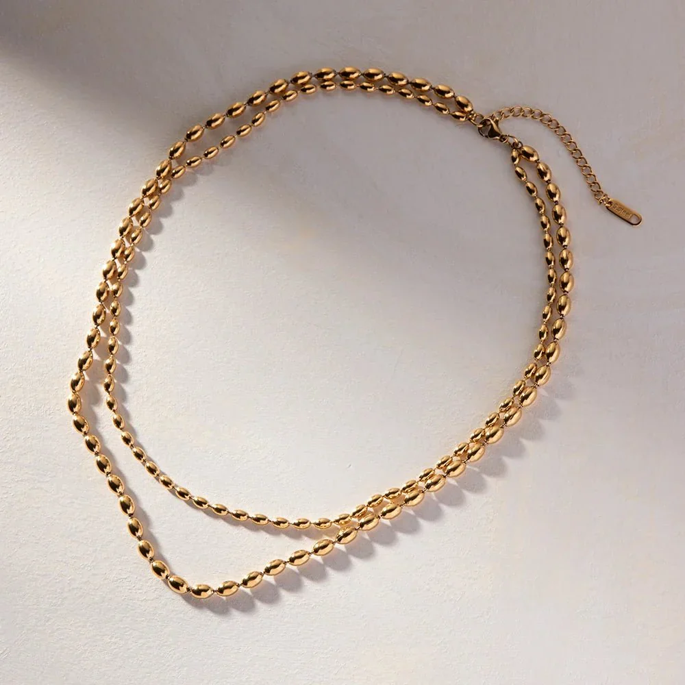 18K Gold Plated Layered Beaded Necklace - Image 5