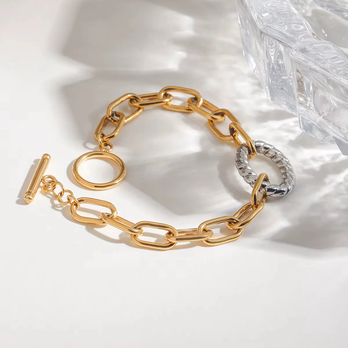 18K Gold Plated Twisted Oval Bracelet - Image 3