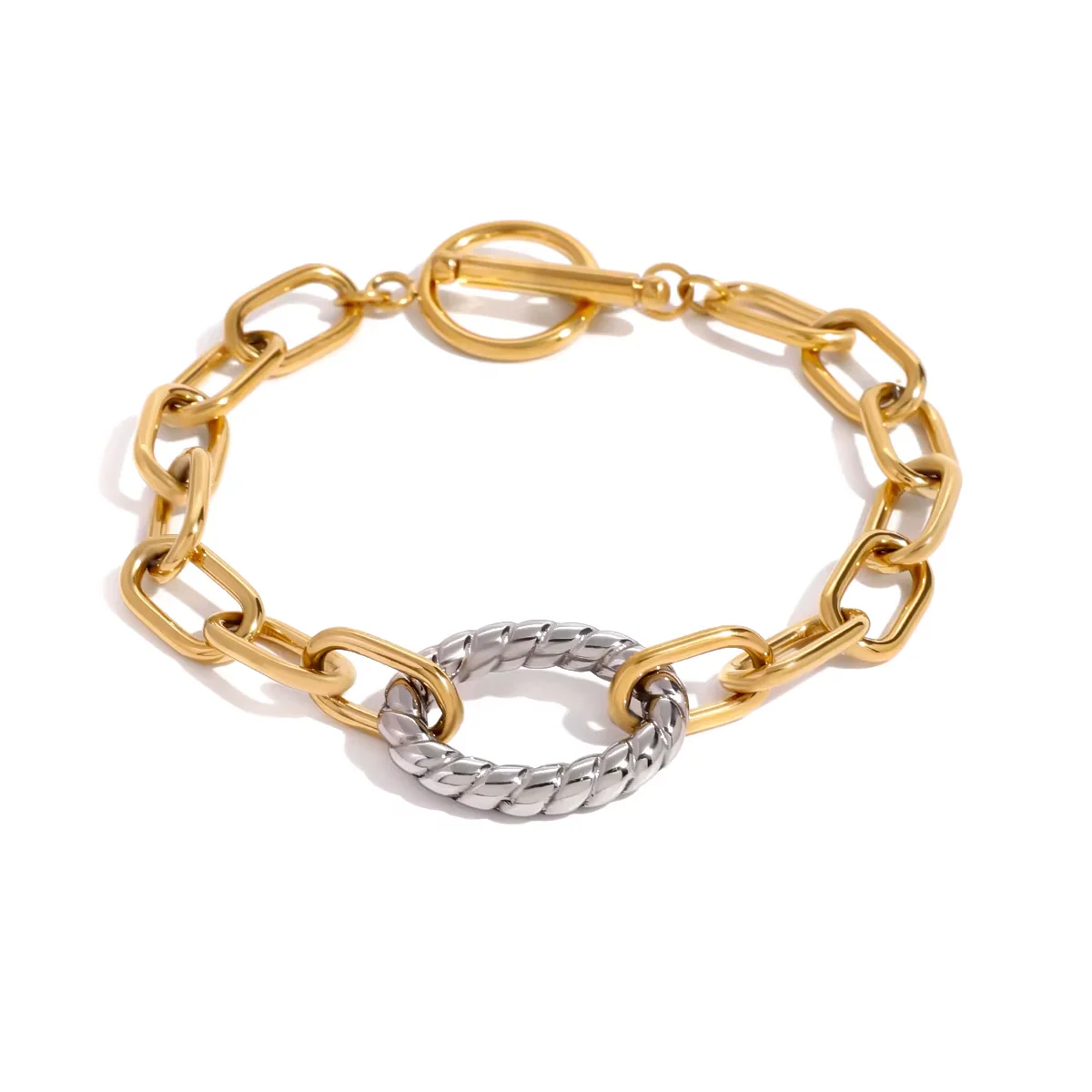 18K Gold Plated Twisted Oval Bracelet - Image 4