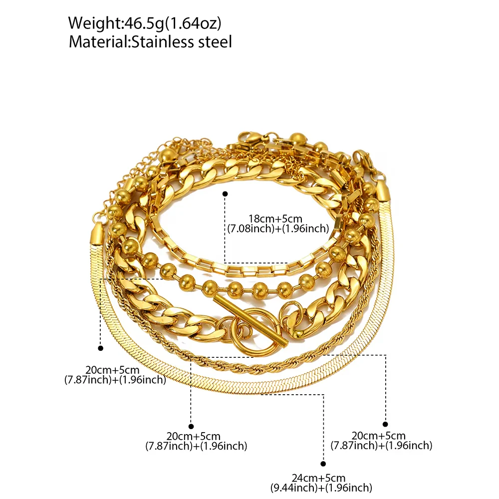 5pc Luxe Chain Bracelet Stack - Image 4