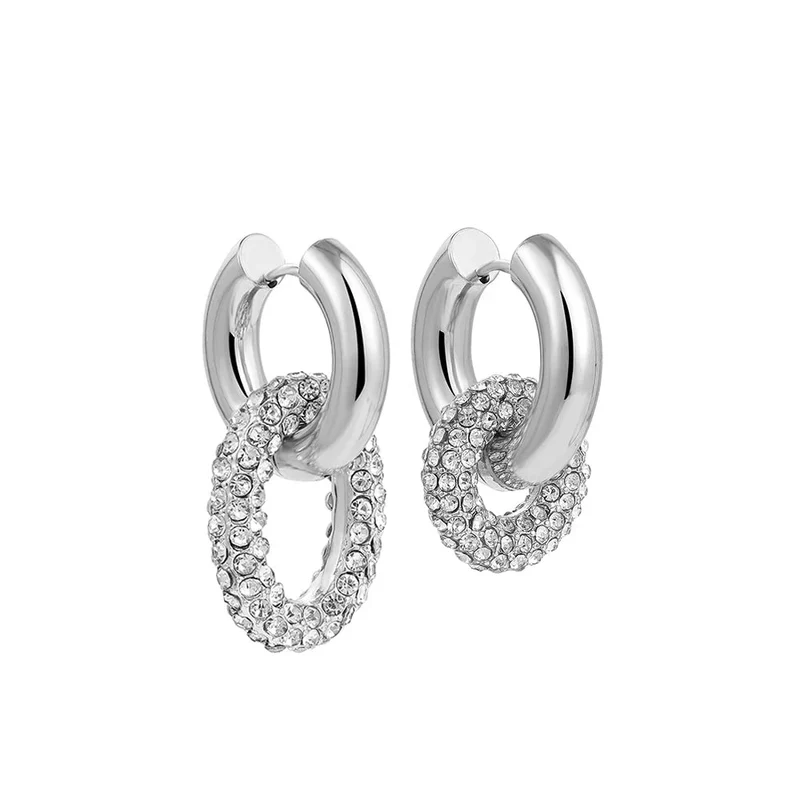 Dual Diamond Huggie Hoop Earrings - Image 3